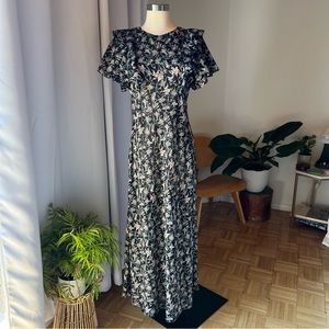 Doen Linnea  Dress in Lilium Floral / Sheer Cotton Maxi with Ruffle Sleeves